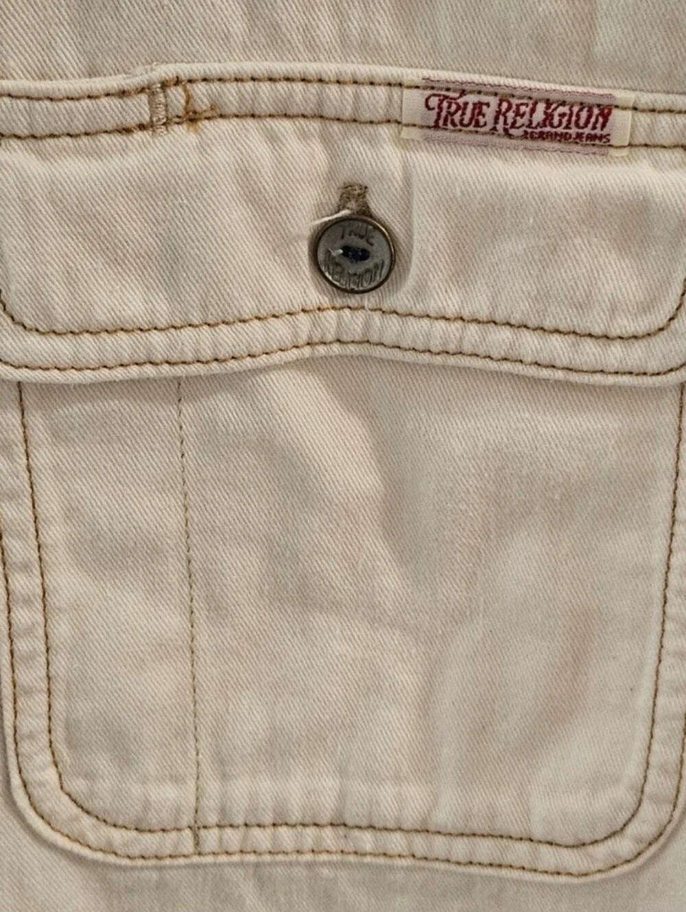 True Religion Button-Down Denim Work Shirt - Cream White - Size Large